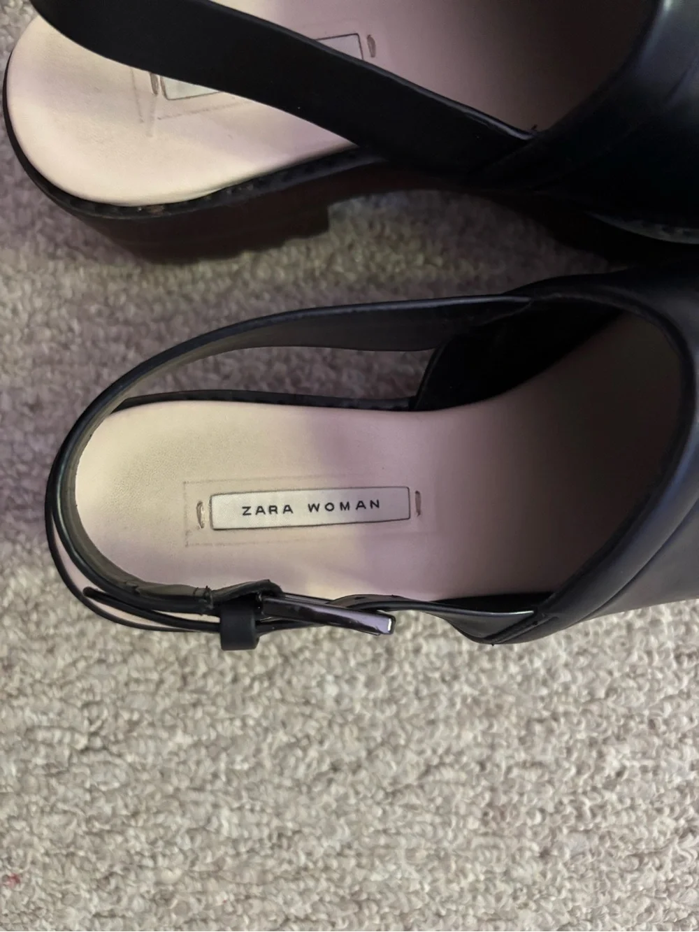 Zara Black Leather Platform Slingback Chunky sole